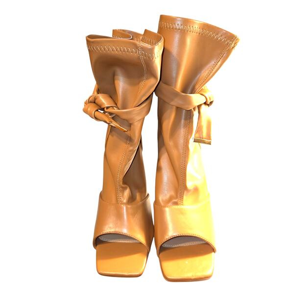 Dazzelle 11 Brown Women's Tie At The Ankle Boots Shoes Open Toe 4 In. Heel - Picture 2 of 7